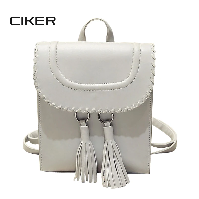 CIKER 2017 Tassel School Backpack Black PU Leather Lady Backpack Women Backpacks For Teenage Girls Shoulder