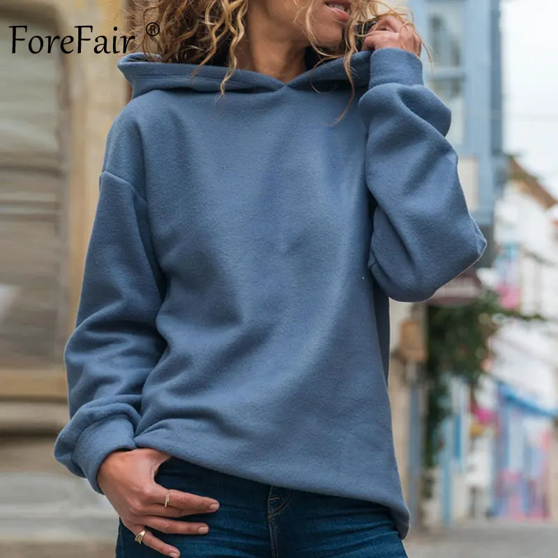 Forefair Повседневный Однотонный женский свитшот пуловер с капюшоном шерстяные