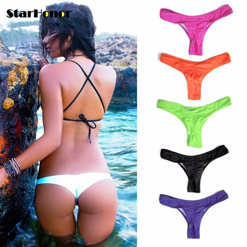 

StarHonor Style Fold sexy brazilian bikini bottom women swimwear Monokini swimsuit trunk tanga micro briefs Panties Underwear