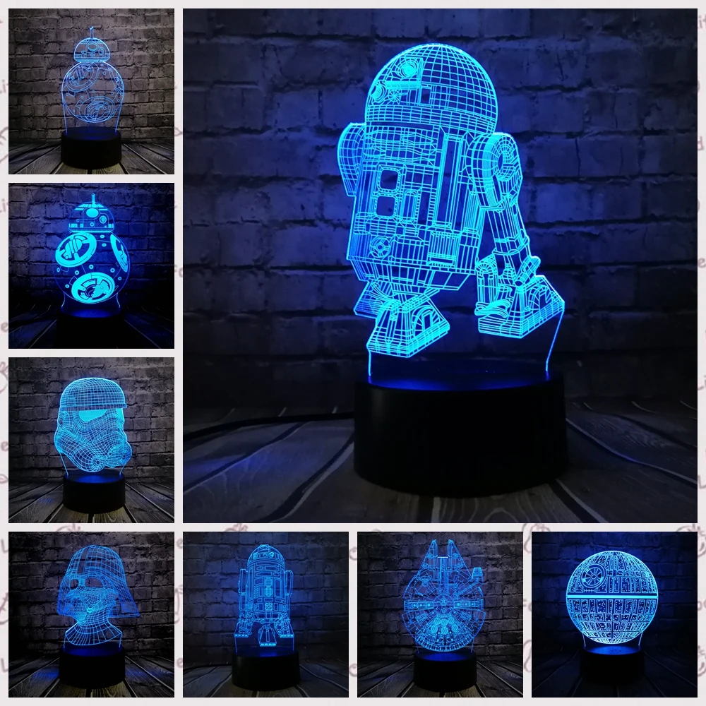 

New 3D Lamp Death Star War R2D2 Darth Vader Stormtrooper Knight LED Baby Lava Table NIGHT LIGHT Cartoon Toy Luminaria Decoration