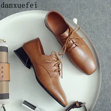 Женские оксфорды из натуральной кожи на плоской подошве со шнуровкой размера плюс 42, удобные женские эспадрильи с острым носком, горячая распродажа