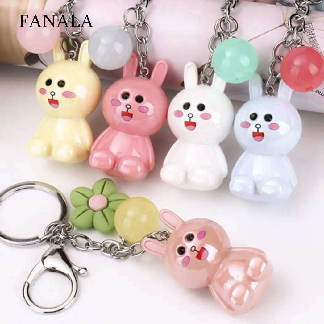 

32mm Rabbit Gift Cute Ring Keychains Bag Hook Pendant Key Flower with