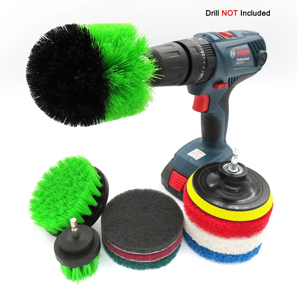 

Drill Brush Attachment Set Scrubber Brush Scouring and Scrub Pads All Purpose Cleaner For Car , Kitchen, Bathroom etc.(10PCS)