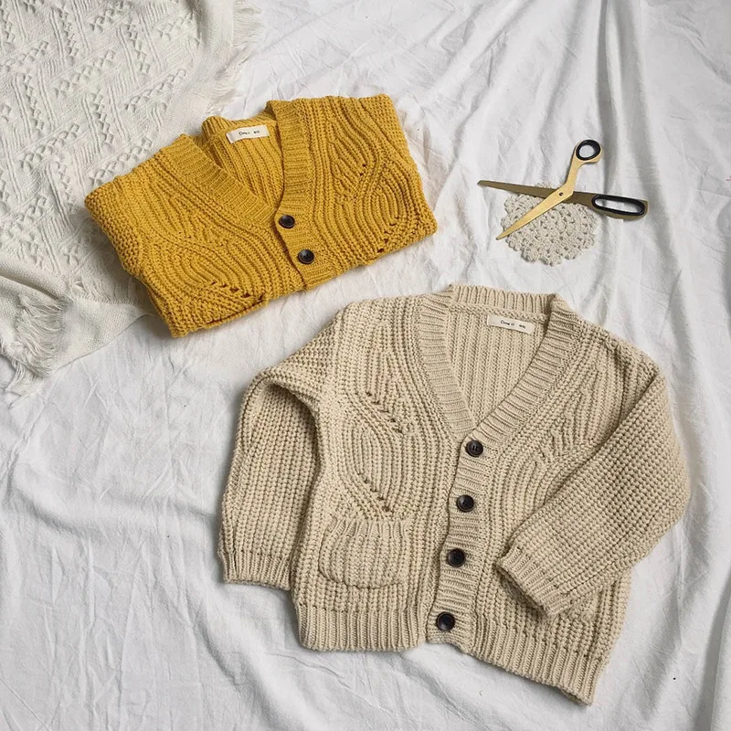 

1650 Twisted Knitted Cardigans For Baby Boy Girls Kids Sweater Long Sleeve V Neck Children Top Jacket For Autumn Winter