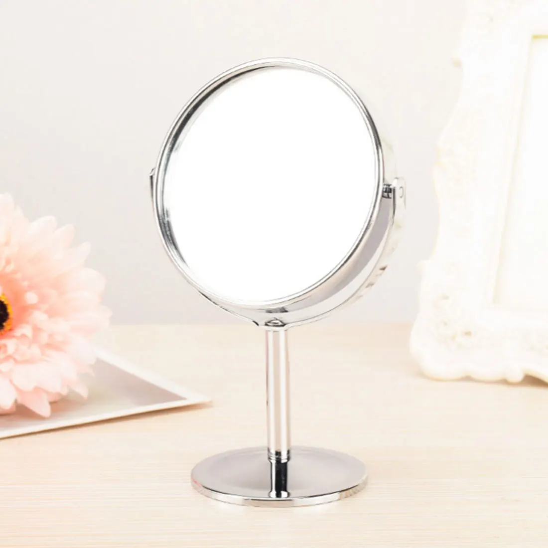 1pcs Silver Desk Type Double Side Cosmetic Makeup Mirrors with 12