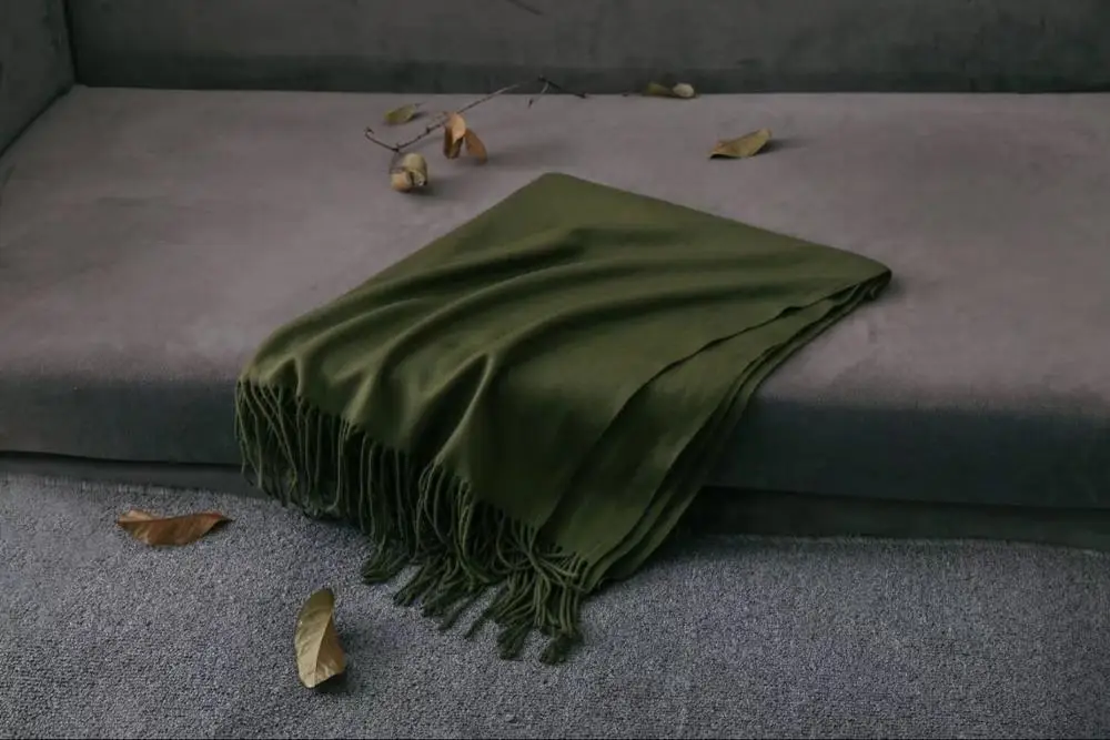 Роскошный шарф, однотонный кашемировый шарф, кашемировый шарф из пашмины, женская накидка, пончо, шали и шарфы, зимняя кашемировая шаль, бандана - Цвет: army green