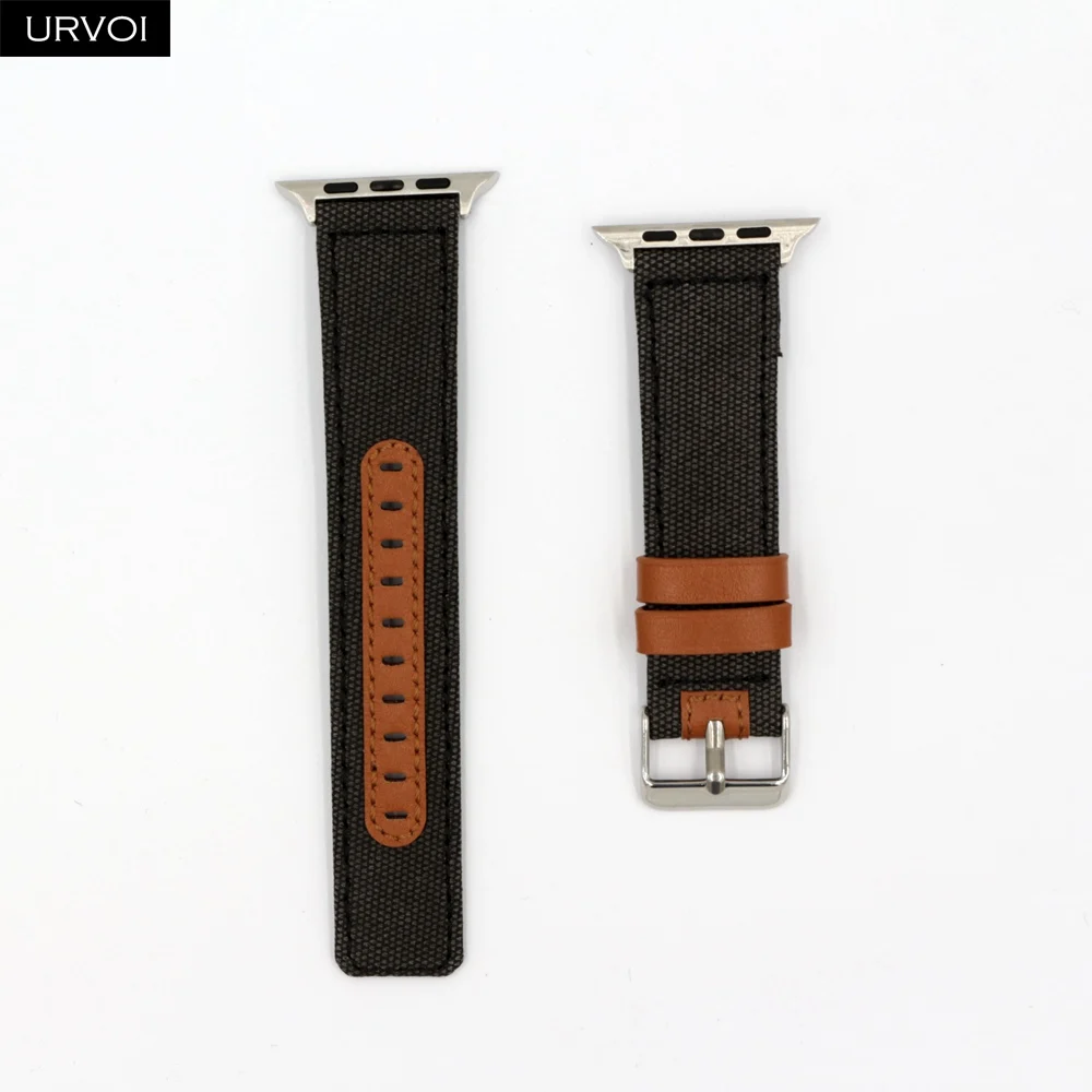 URVOI холщовый ремешок для Apple Watch band series 54321 тканевый ремешок для iwatch с узором брани классический дизайн из натуральной кожи - Цвет ремешка: Light black