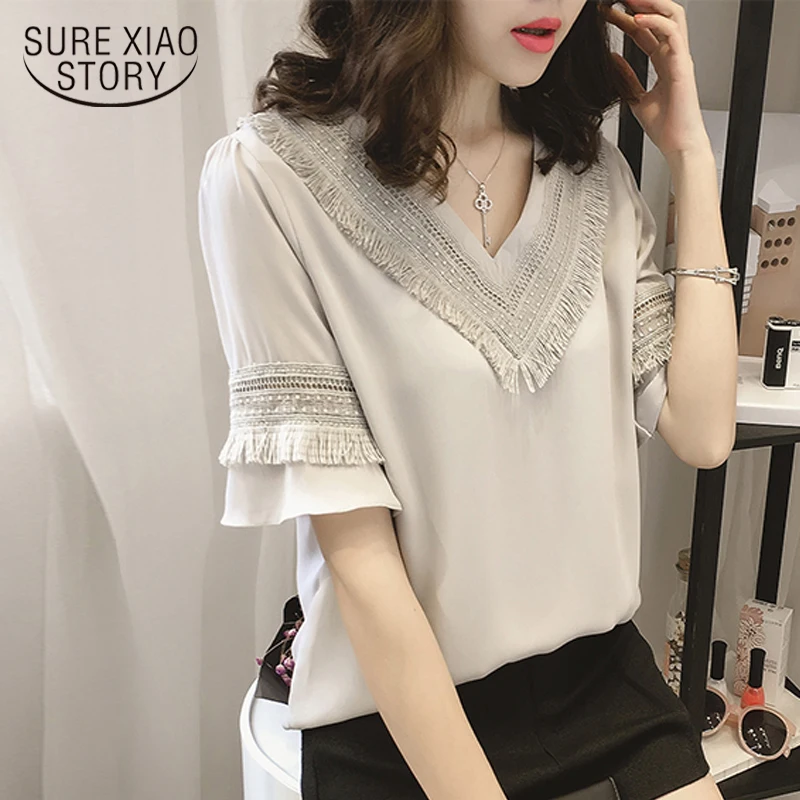 

new 2019 summer women blouse shirt plus size causal women's clothing shirts v-neck collar solid women tops blouses 0216 40