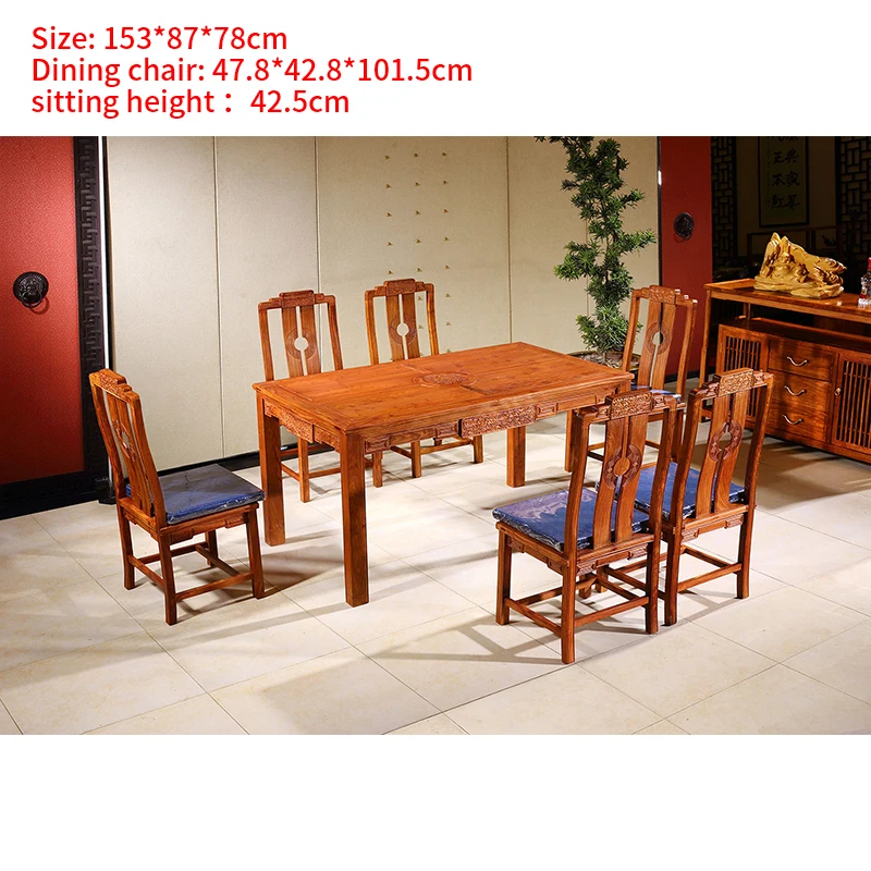 7 шт ежа палисандр круглый стол, набор 6 стул кресло из цельного дерева стол классический красный деревянный Аннато обеденный комната набор мебели