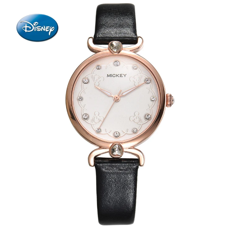 

Disney Mickey Luxury Top Brand Woman Watches Quartz Genuine Blue Leather Female Clock Diamond Casual 30m Waterproof Wristwatches