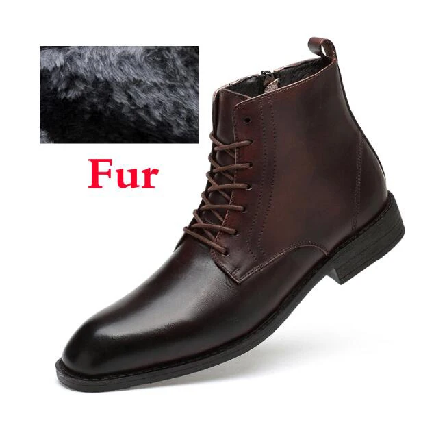 Новинка; теплые мужские ботинки; Дизайнерская обувь размера плюс; сезон осень-зима; Короткие Плюшевые Водонепроницаемые зимние ботильоны; мужская обувь - Цвет: dark brown fur