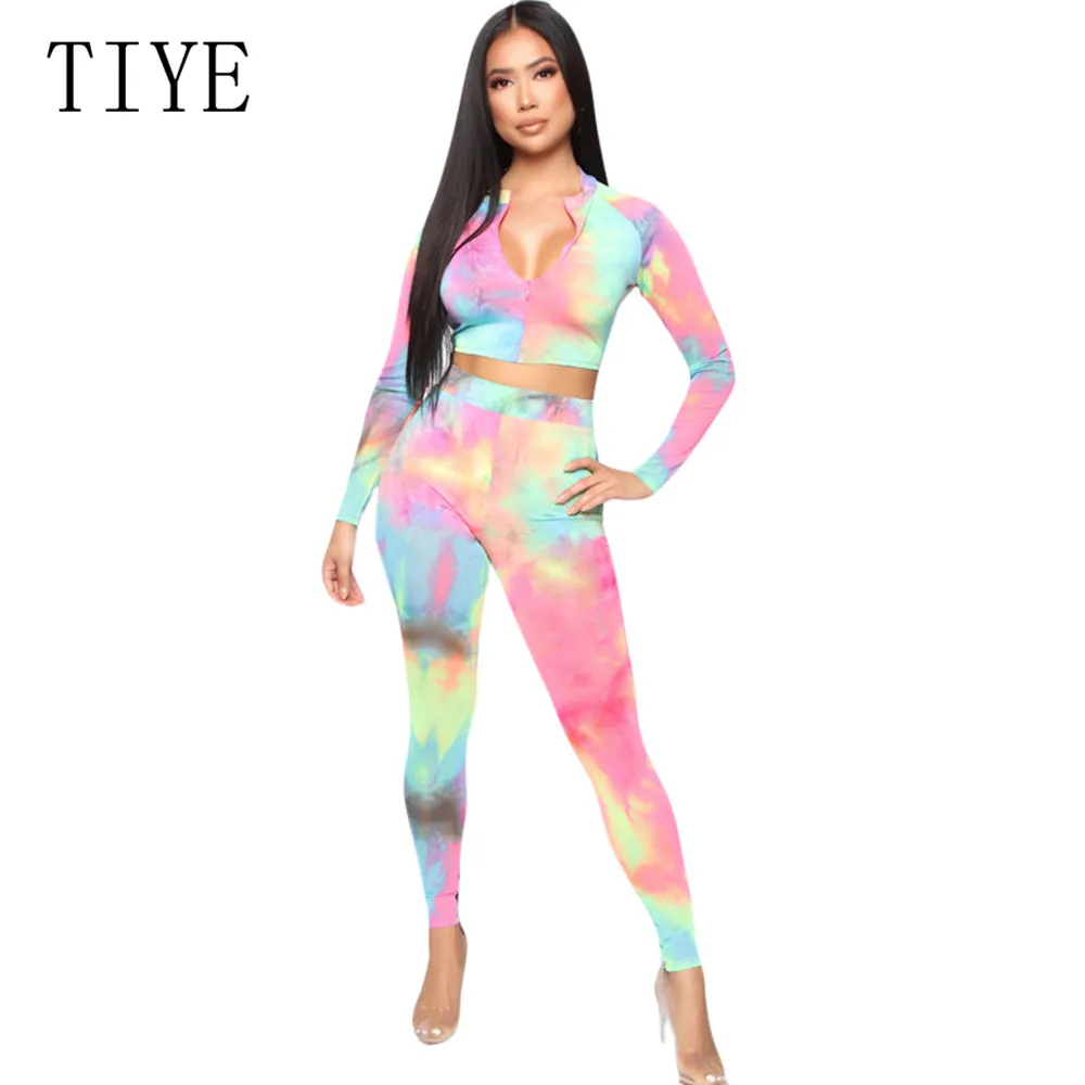 

TIYE New Tie-dyed Zipper Top Casual Tight Playsuits Elegant Long Sleeve Bodycon Bandage Vintage Printed Jumpsuits Monos Mujer