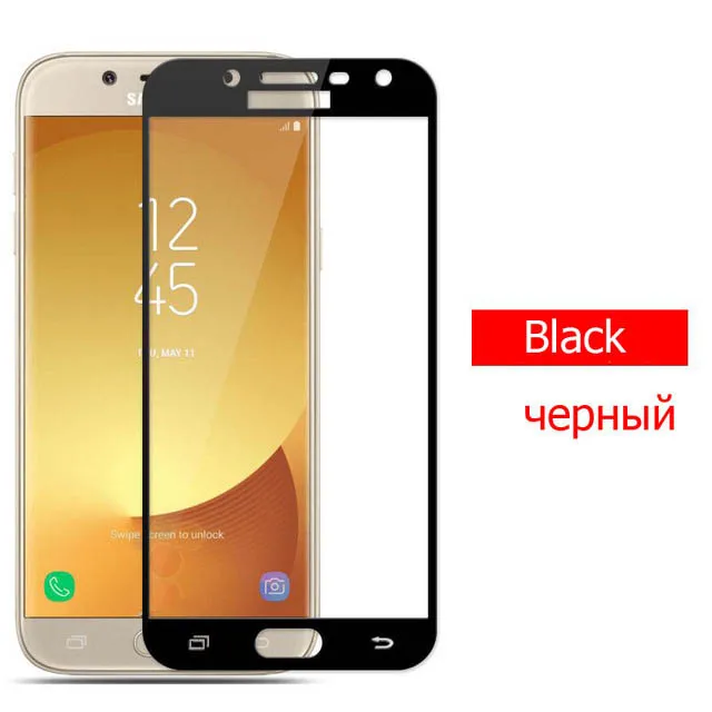 J7 9H Full Cover Tempered Glass For Samsung Galaxy J7 Neo J701 J701M Glass J7 CORE J701F/DS J700 J701FZ Screen Protector Film - Color: Black