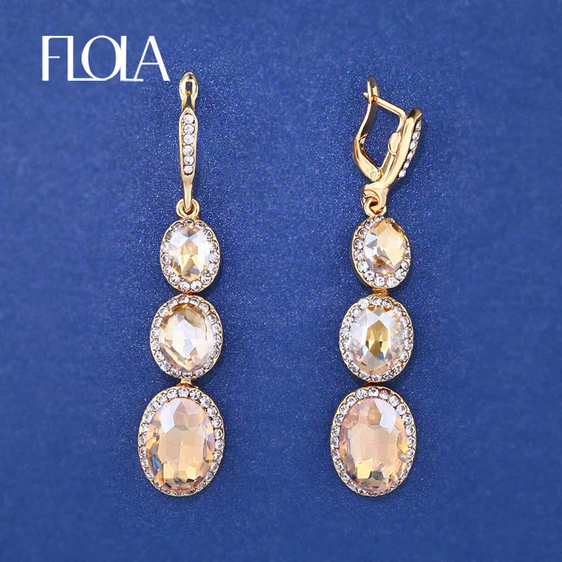 

FLOLA 6 Colors Gold Crystal Long Earrings with Stones Dangle Womens Fashion Earrings for Women Fashion Jewelry Earrings ersk66