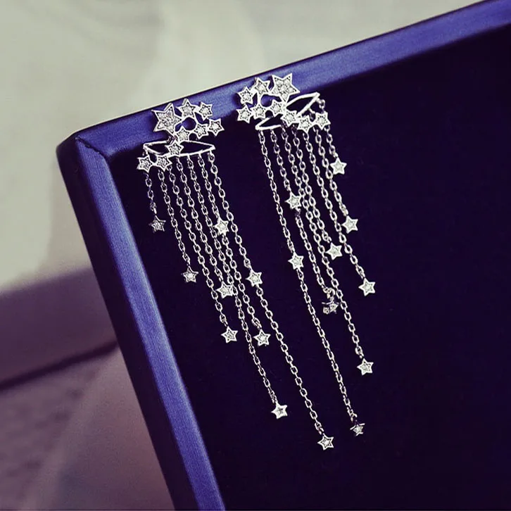

Fashion Tiny AAA Cubic Zirconia Stone Pave Setting Long & Short Tassels earring Star Dangle Earrings Women Party Jewelry