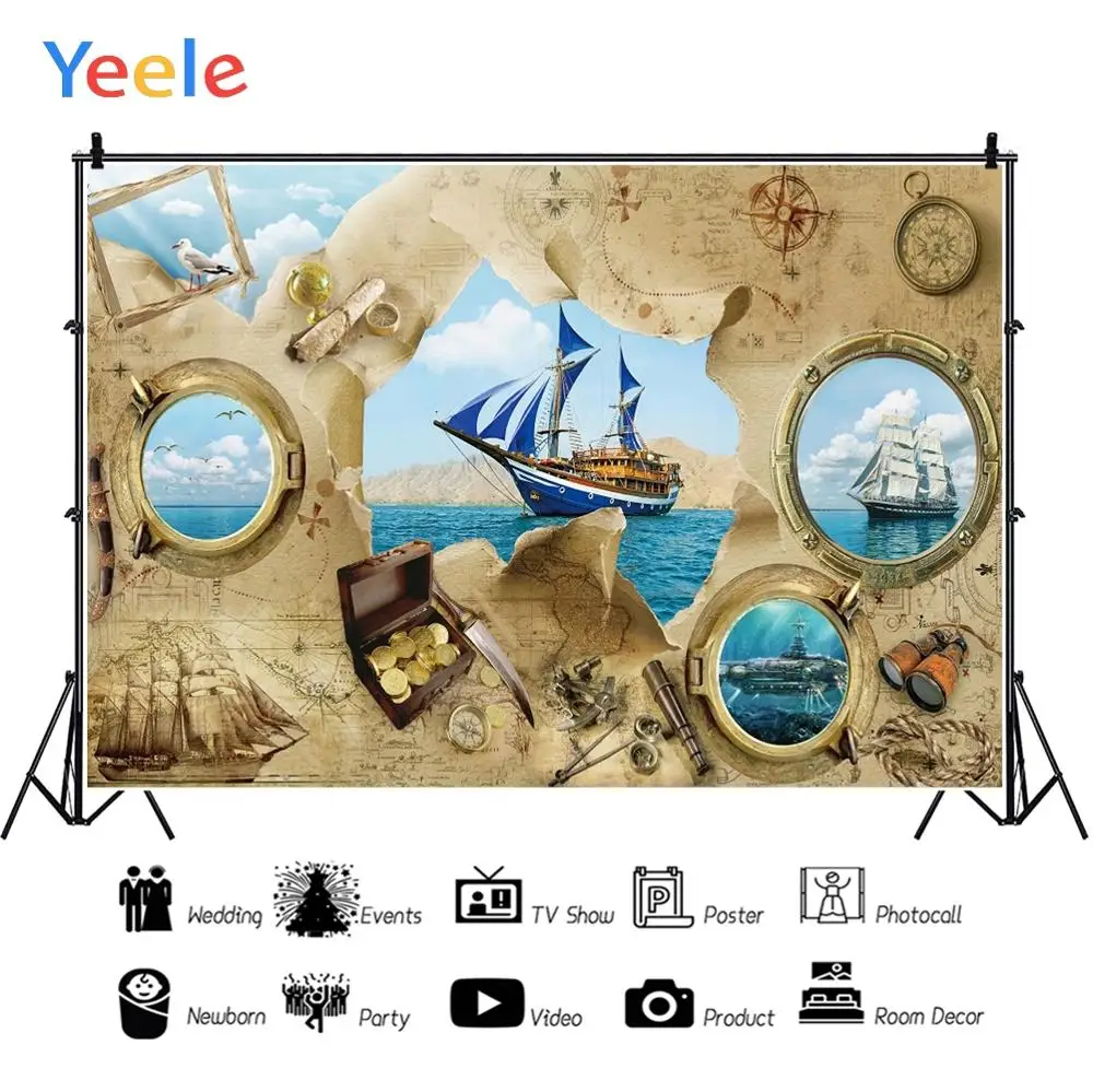 

Yeele Boat Map Navigation Sea Theme Photography Backdrops Customized Little Baby Kid Photographic Backgrounds For Photos Studio