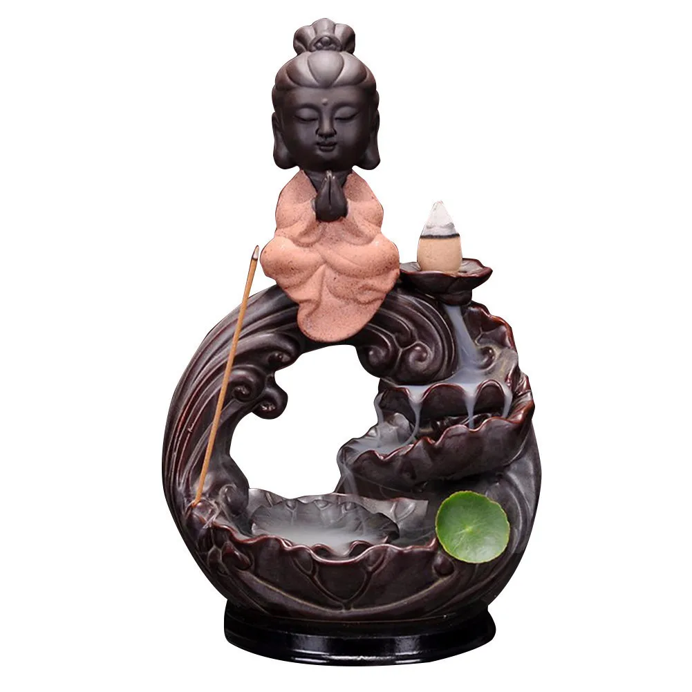 Рисунок Будды керамика кадило дым обратного ладан горелки для благовоний-конусов конус горелка с Буддой курильницы - Цвет: A