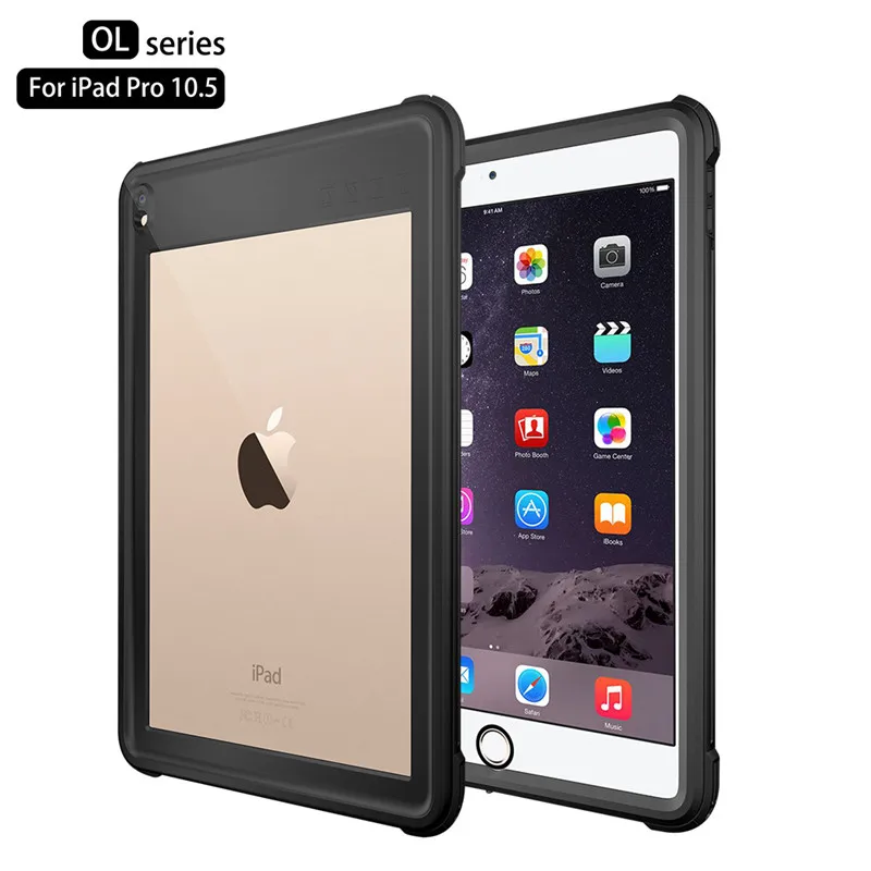 IP68 Waterproof Underwater Case for iPad Pro(10.5 Inch) Heavy Duty Shock Drop Rain Snow Dust Proof Protective Coque Slim Cover - Color: Black