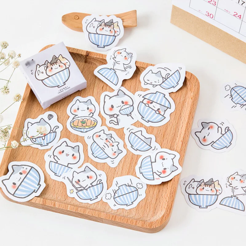 

45pcs Kawaii Cat Kitten Adhesive Sticker Scrapbooking Planner Baking Label School Supplies Kids Gift for Christmas New Year