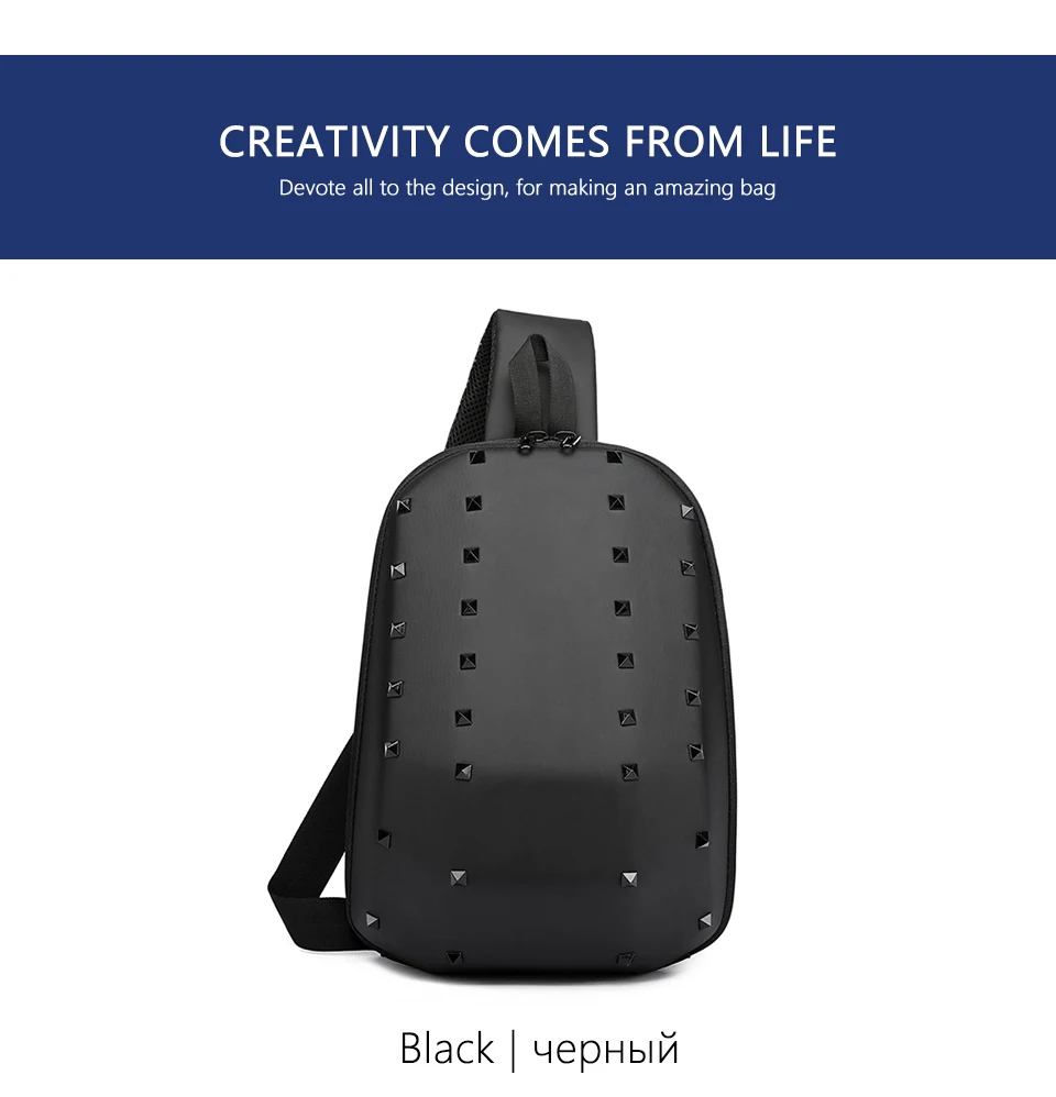 OZUKO брендовая модная нагрудная сумка с заклепками, мужская сумка на плечо 9," iPad, Мужская водонепроницаемая короткая дорожная сумка через USB, сумки-мессенджеры для подростков