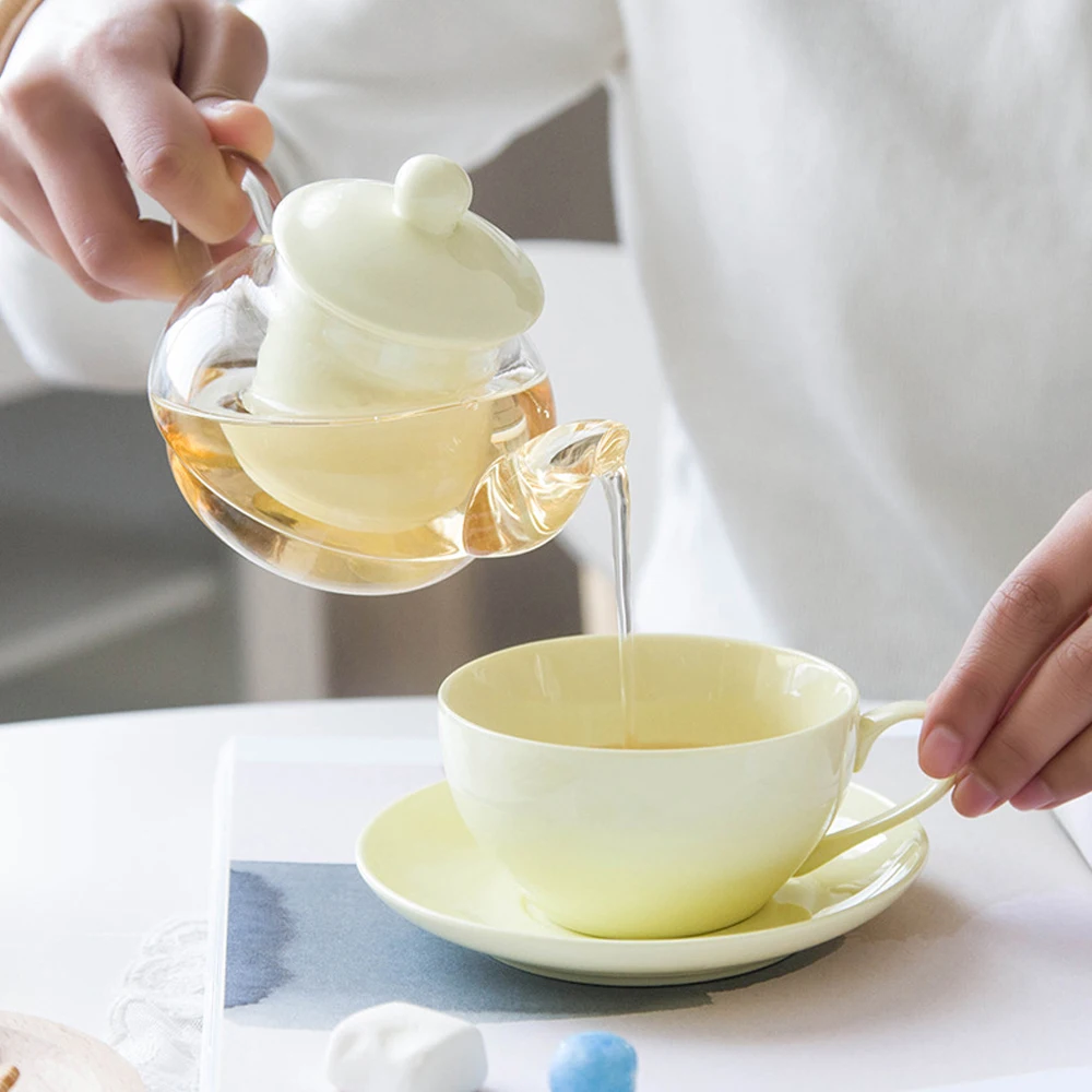 Горячая стеклянный чайник W/a Fine China Infuser чашка с фильтром и блюдцем набор чайный горшок и чайная чашка для одного чайника Smarkt для одного