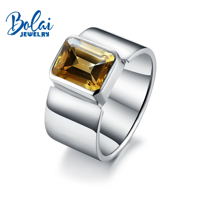 

Bolaijewelry,Natural citrine oct8*10mm Gemstone Unisex Rings 925 sterling silver fine jewelry for women Christmas party gift box
