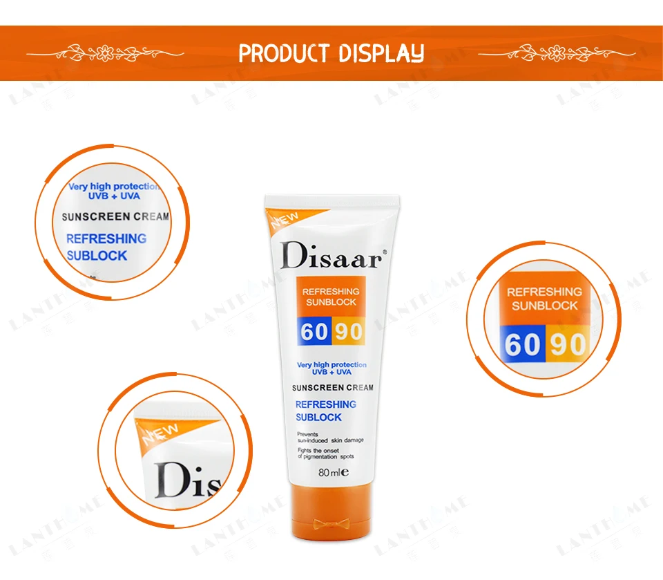 Солнцезащитный крем для лица Disaar Sunblock bb крем Spf90 отбеливающий солнцезащитный крем открытый пляж безопасный Бесплатный радикальный Мусорщик антиоксидант 80 мл