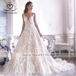 Swanskirt свадебное платье бальное платье robe de mariee одно плечо v-образный вырез аппликации подсчет поезда принцесса под заказ плюс размер U139
