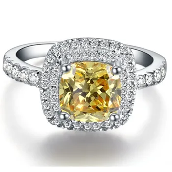 

Superb 2Ct Cushion Cut Yellow Synthetic Diamonds Female Ring Solid 925 Sterling Silver White Gold Color Wedding Ring