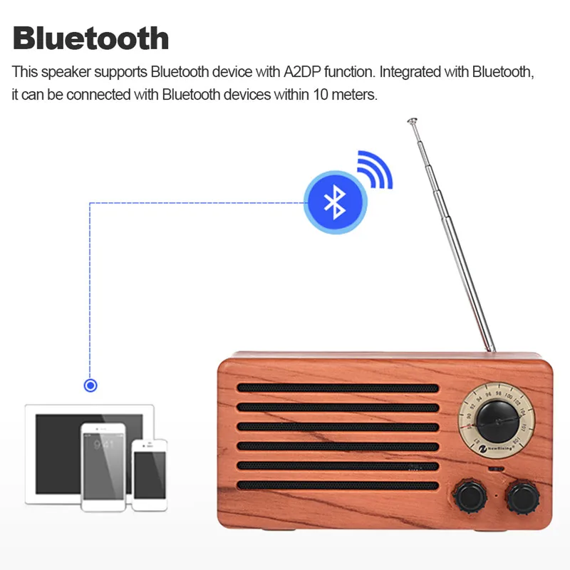 Портативный Беспроводной Bluetooth Динамик ретро отделка под дерево акустическая система стерео музыкальный плеер Поддержка FM радио TF карты MP3 U диск USB Play