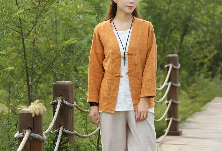 Женские пальто, 4 цвета, хлопковые льняные куртки в винтажном китайском стиле, Свободная Женская одежда на пуговицах с длинным рукавом, осеннее пальто