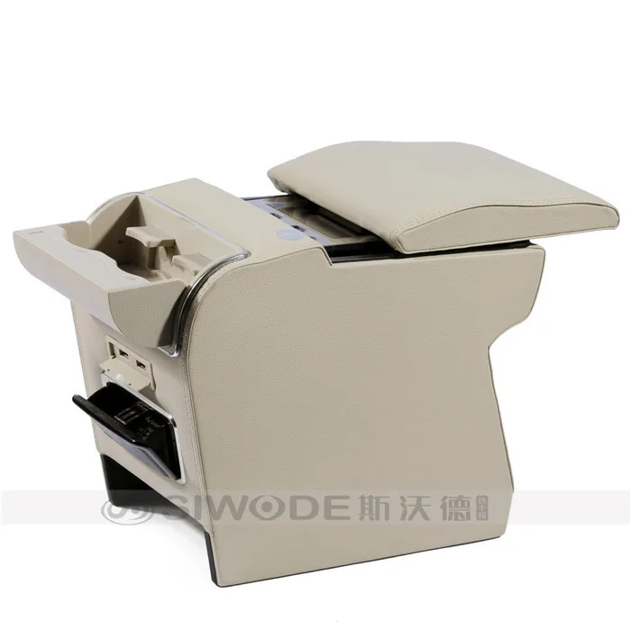 

free punch car central armrest box dedicated for Accent with USB charger cupholder in wooden leather material