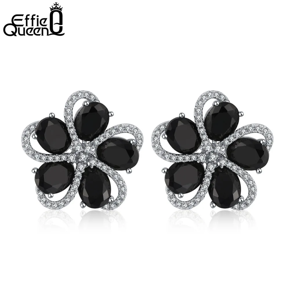 

Effie Queen Flower Stud Earrings For Women AAA Oval Cut Black & Clear Zircon 25mm Big Luxury Delicate Party Jewelry Gift DE180