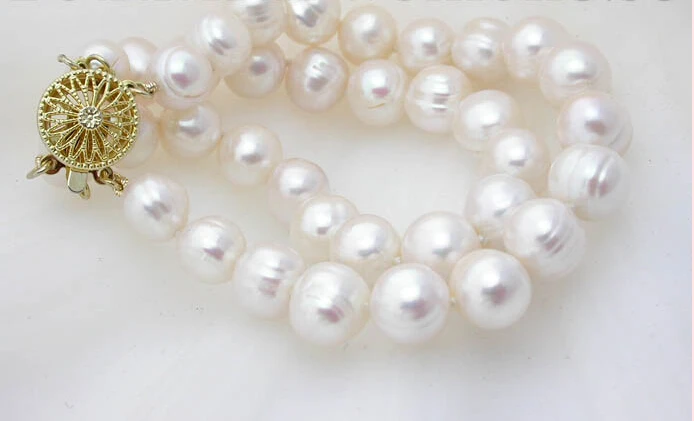 

hot sale FREE SHIPPING *****2strands 8" 10mm round white freshwater pearl bracelet bangle