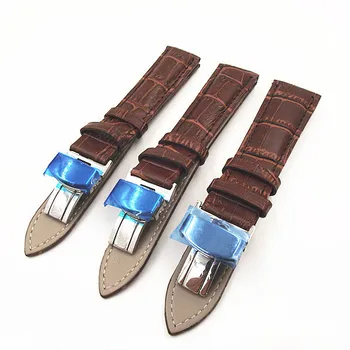 

2020 new high quality bamboo grain leather strap 18MM / 20MM / 22MM, silver butterfly buckle Watchband 22mm watches men