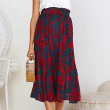Модная женская плиссированная юбка с винтажным принтом, большая юбка с эластичной резинкой на талии в горошек, повседневная богемная юбка трапециевидной формы длиной до колена
