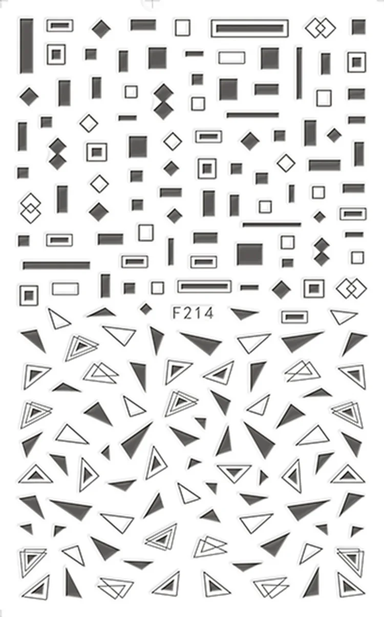 1 лист, 4 цвета, Ромбы, треугольники, квадратная твердая рамка, геометрический дизайн, клей для дизайна ногтей, наклейки, украшения, DIY Tips F214