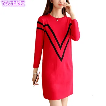 

YAGENZ Women's Sweater Mini Dress Autumn Dresses Winter O Neck Thick Women Knitted Sweater Dress Fashion Women's clothing A188