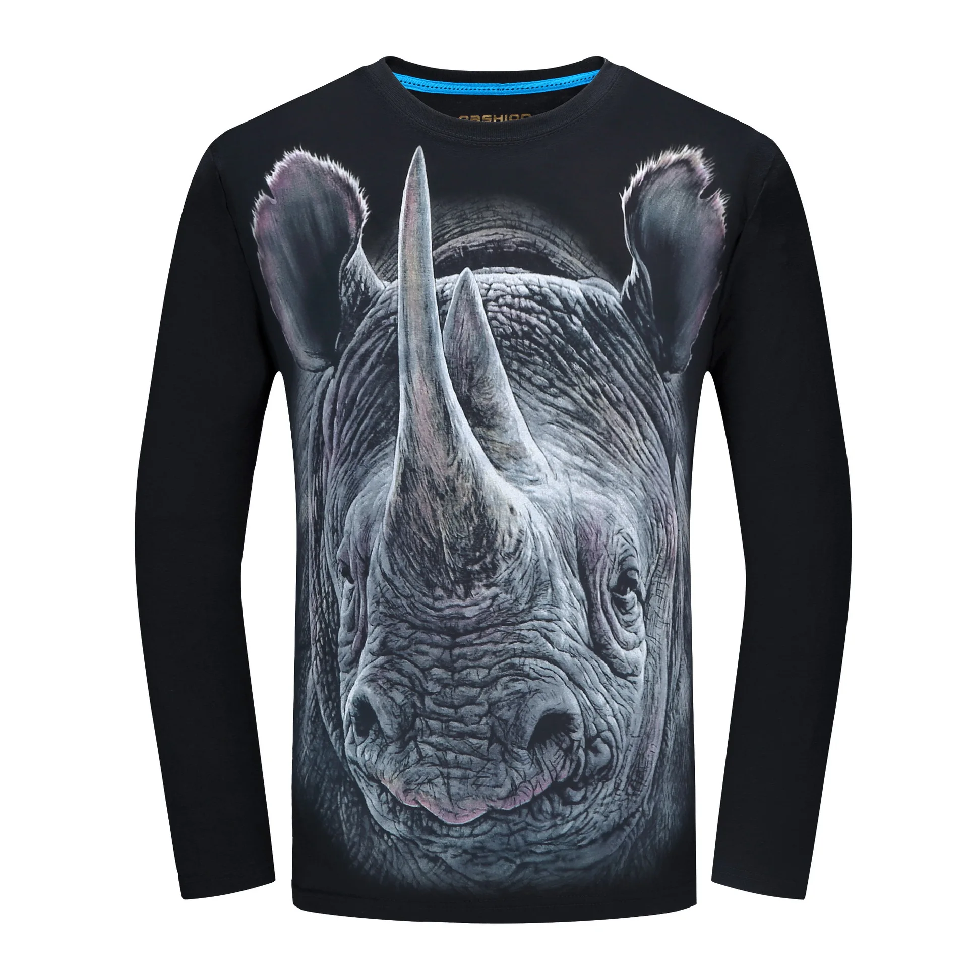 

mens tshirt Long sleeve Spring autumn cotton men t-shirt Animal rhino 3D printing Large size S-3XL 4XL 5XL 6XL