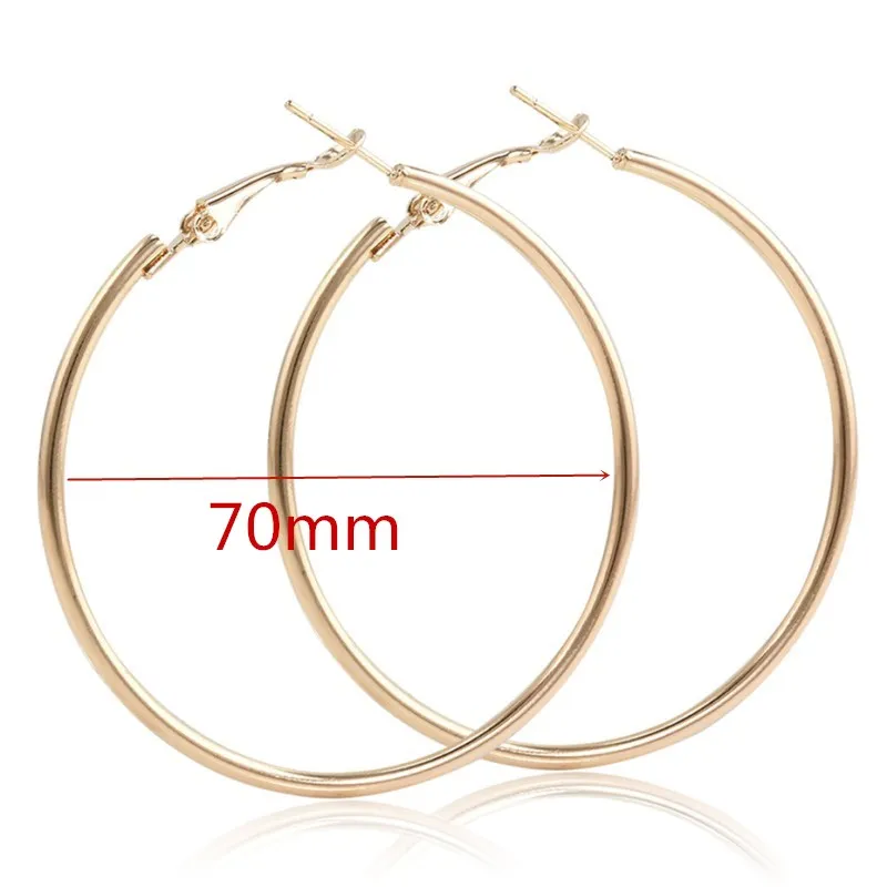 70mm Gold 40 мм 60 мм 70 мм 80 мм большие гладкие Круглые Серьги Brincos Простые Вечерние серьги с круглыми петлями для женщин ювелирные изделия - Окраска металла: 70mm Gold