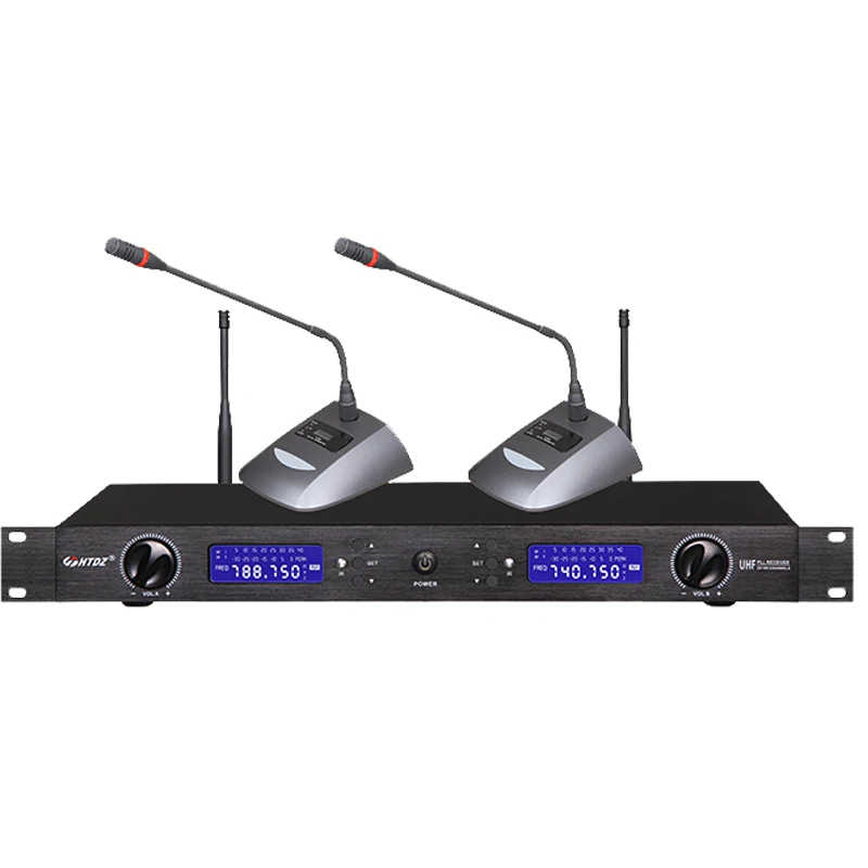 

HTDZ HT-280U 2channels UHF wireless meeting microphone system desktop standing conference microphone gooseneck microphone