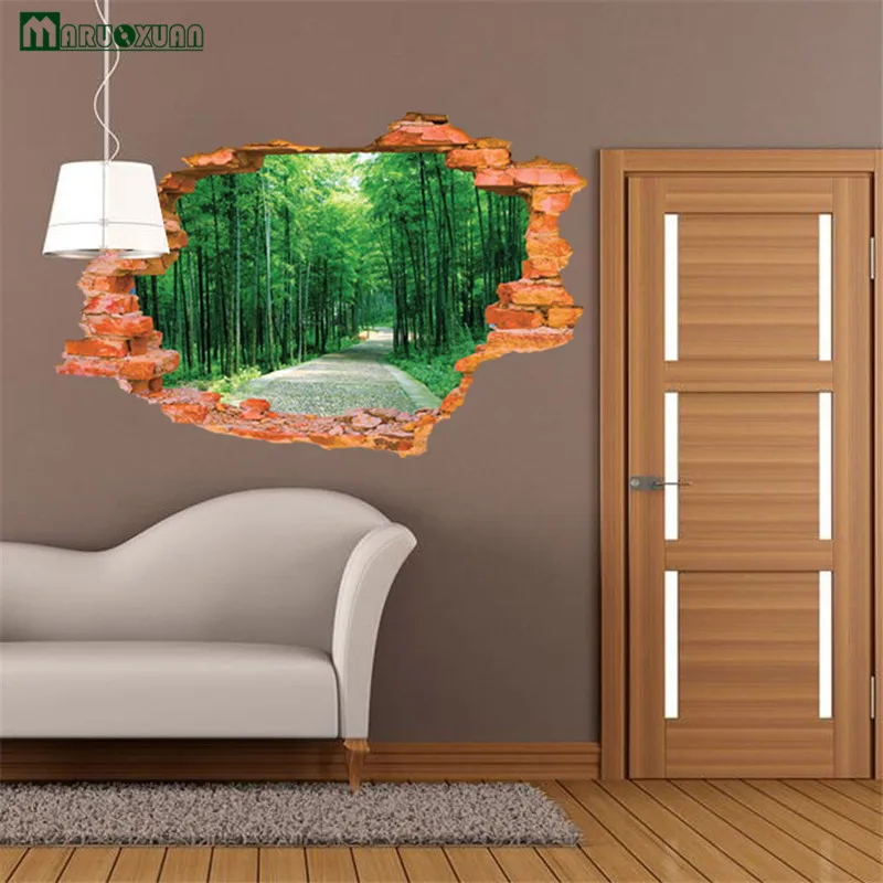 3D Broken Wall Bamboo From The Stickers Landscape Murals Bedroom Living