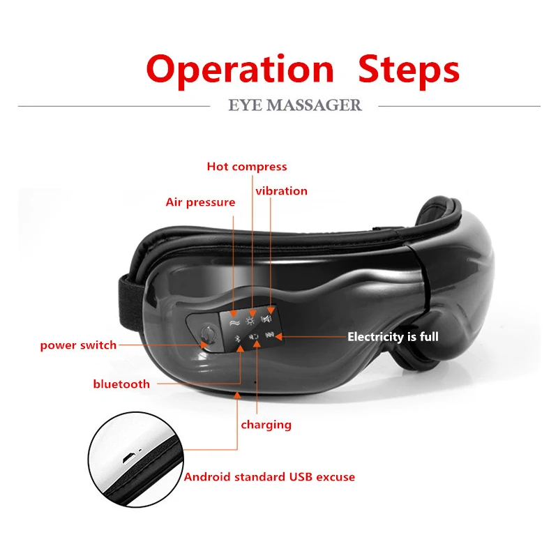 Электрический массажер для глаз с воздушным давлением, массажный инструмент для глаз, Музыкальный беспроводной Вибрационный магнитный нагрев, терапия, массаж, Уход за глазами