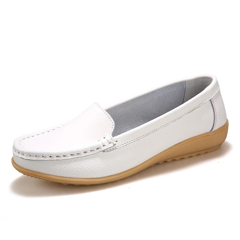 

LeFoche Women Spring Genuine Leather Casual Korean Version Slip-On Large Size Shallow Flat Peas shoes