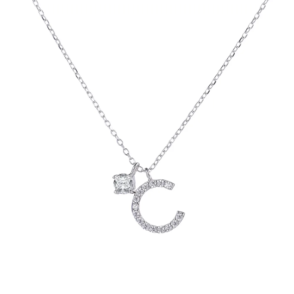 

Fashion 925 Sterling Silver Square Drill Letter Necklace Crystal Pendant Necklace For Wedding Party Fine Jewelry Gift