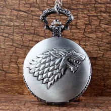 Горячее ожерелье часы серый тон благородный Старк дом волк кварцевые карманные часы Игра престолов тема длинная цепь