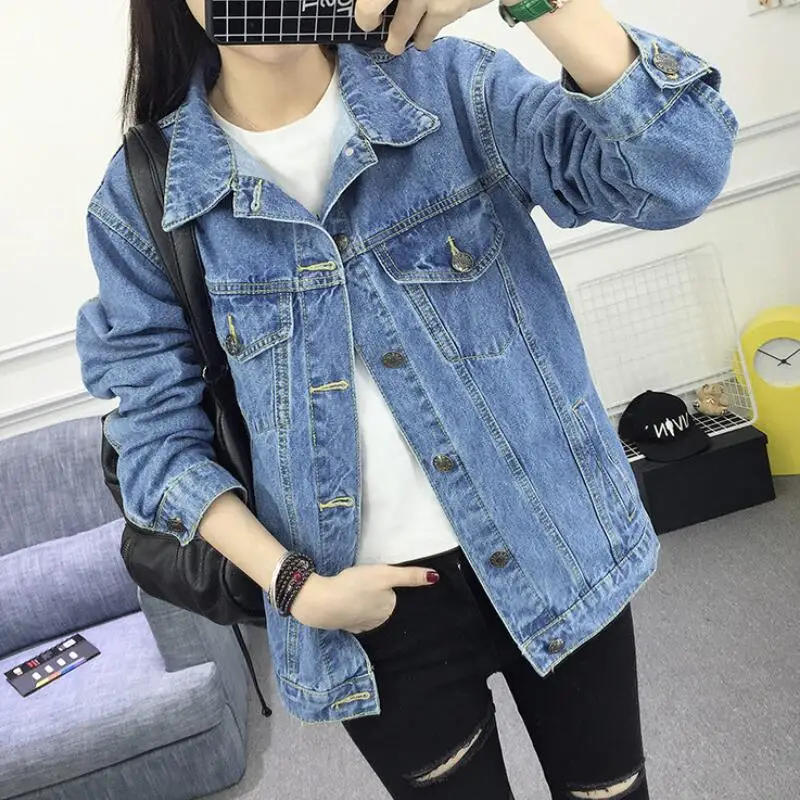 

Solid Jean Jeans Jacket For Women Loose Casual Blue Women Coats Female Outwear Denim Feminine Chaqueta Mujer Coat Autumn