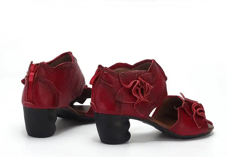 Самые популярные летние женские босоножки с цветами модная обувь г. Новые сандалии из натуральной кожи с открытым носком женская обувь на толстом каблуке