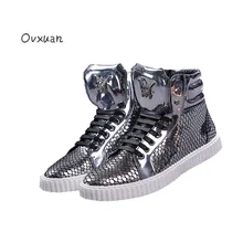 Ovxuan Fish Scale Leather Mens Outdoor Boots Men Dress Shoes Hexagon Rivet Motorcycle Boots Men Botas casuales Sapatos Masculino