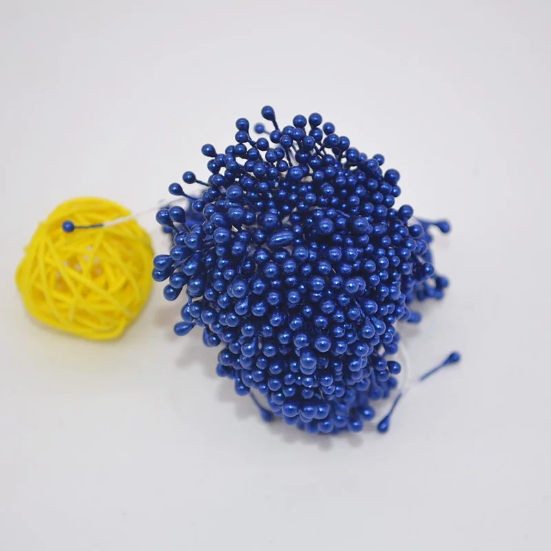 Мини Двойные головки жемчужные Искусственные тычинки пестик цветочный для свадебного украшения DIY Декоративная гирлянда Скрапбукинг Ремесло 500 шт - Цвет: royal blue